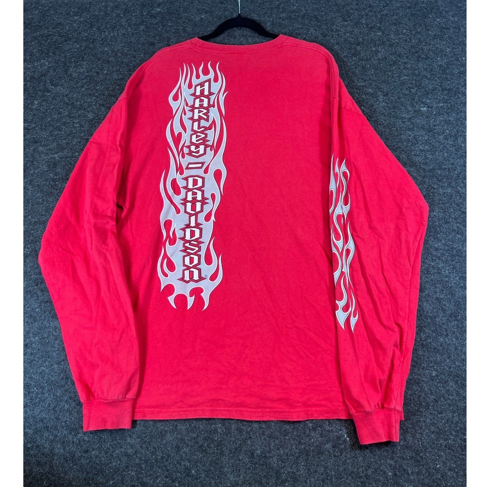 VTG 90s Harley Davidson Shirt Mens XL Crete IL Biker Flame Long Sleeve Tribal